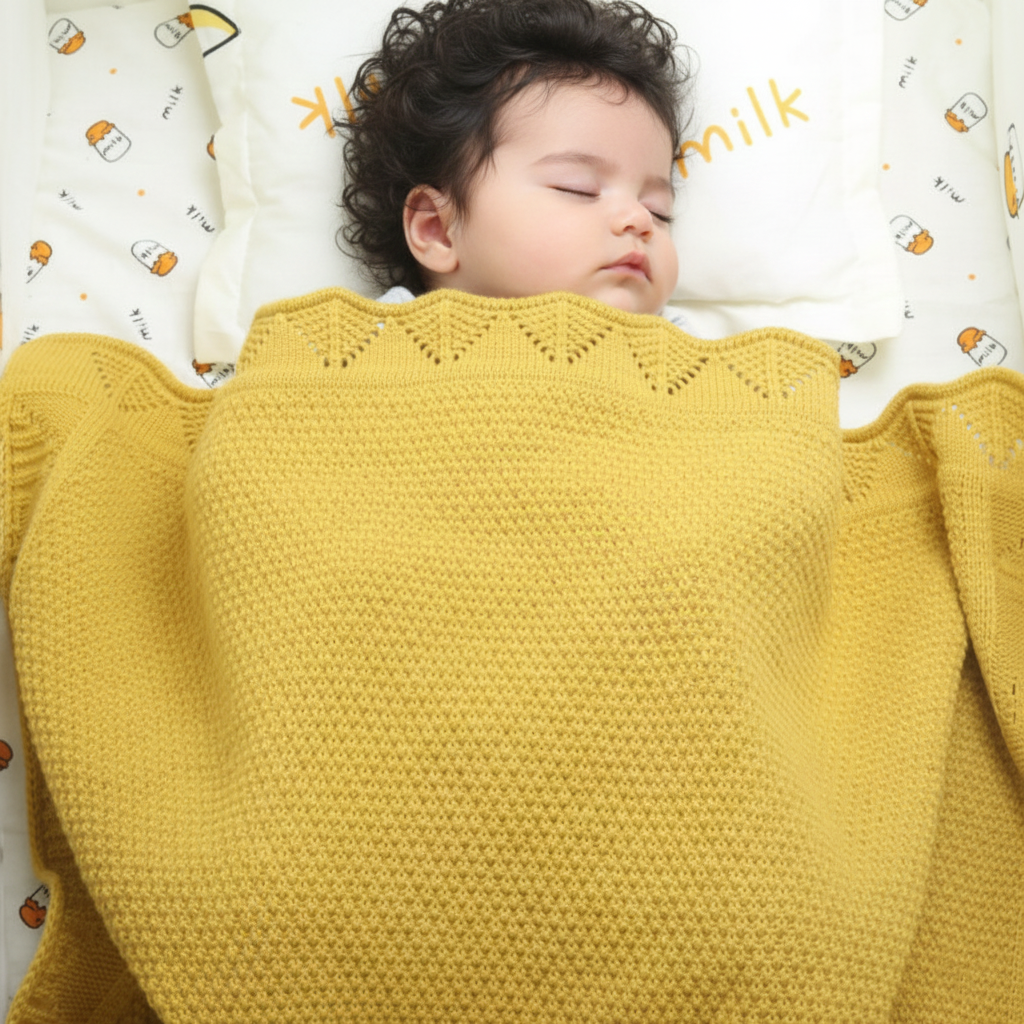 Couverture Bébé Tricot en Coton 100x80 cm Ajourée et Douce face