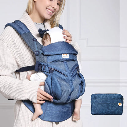 porte bébé randonnée bleu avec maman