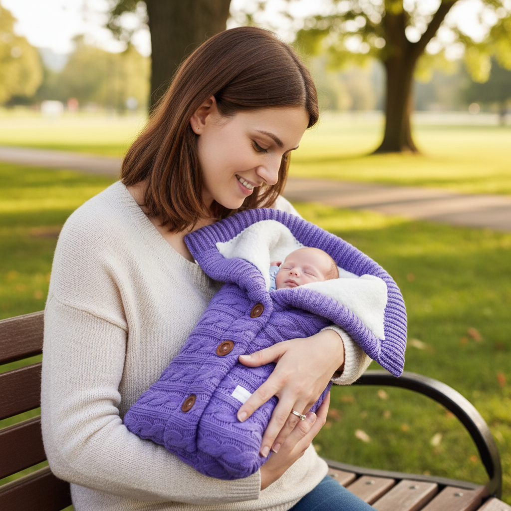 Nid d’Ange Bébé Tricot Doublé Sherpa Cocoon Hiver avec maman