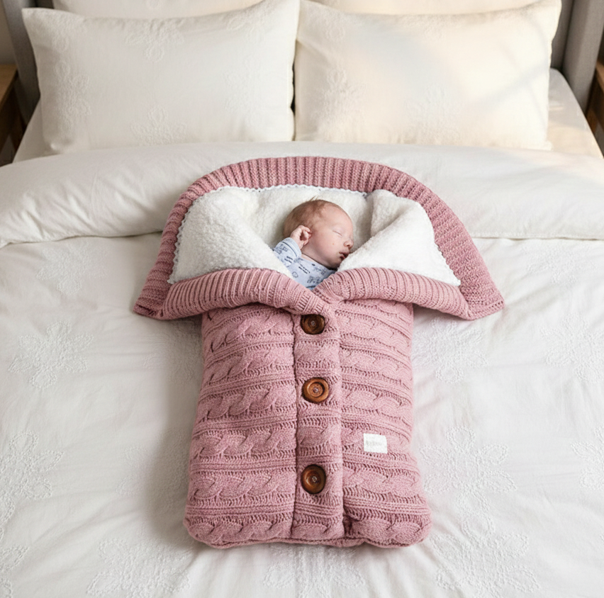 Nid d’Ange Bébé Tricot Doublé Sherpa Cocoon Hiver sur le lit