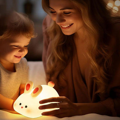 Veilleuse Lapin Bébé LED Rechargeable Silicone  avec maman