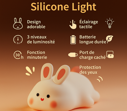 Veilleuse Lapin Bébé LED Rechargeable Silicone fonctions