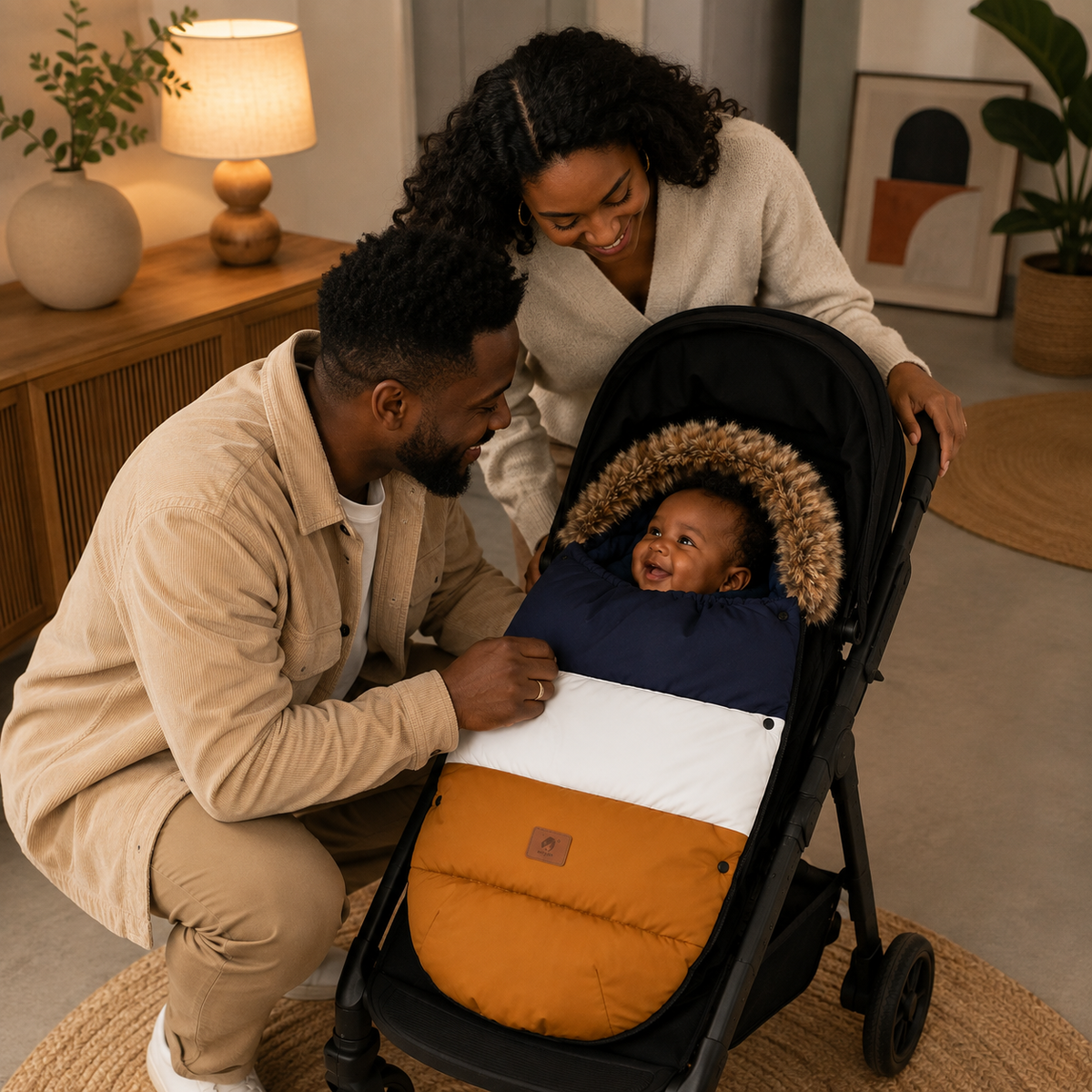 Chancelière Bébé Poussette Col Fourrure Amovible famille