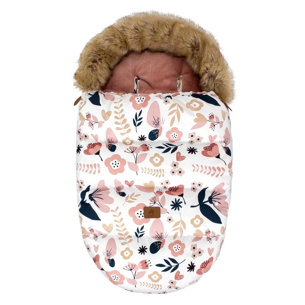 Chancelière Poussette Hiver Universelle Bébé Polaire Fourrure Coupe-Vent fleurs