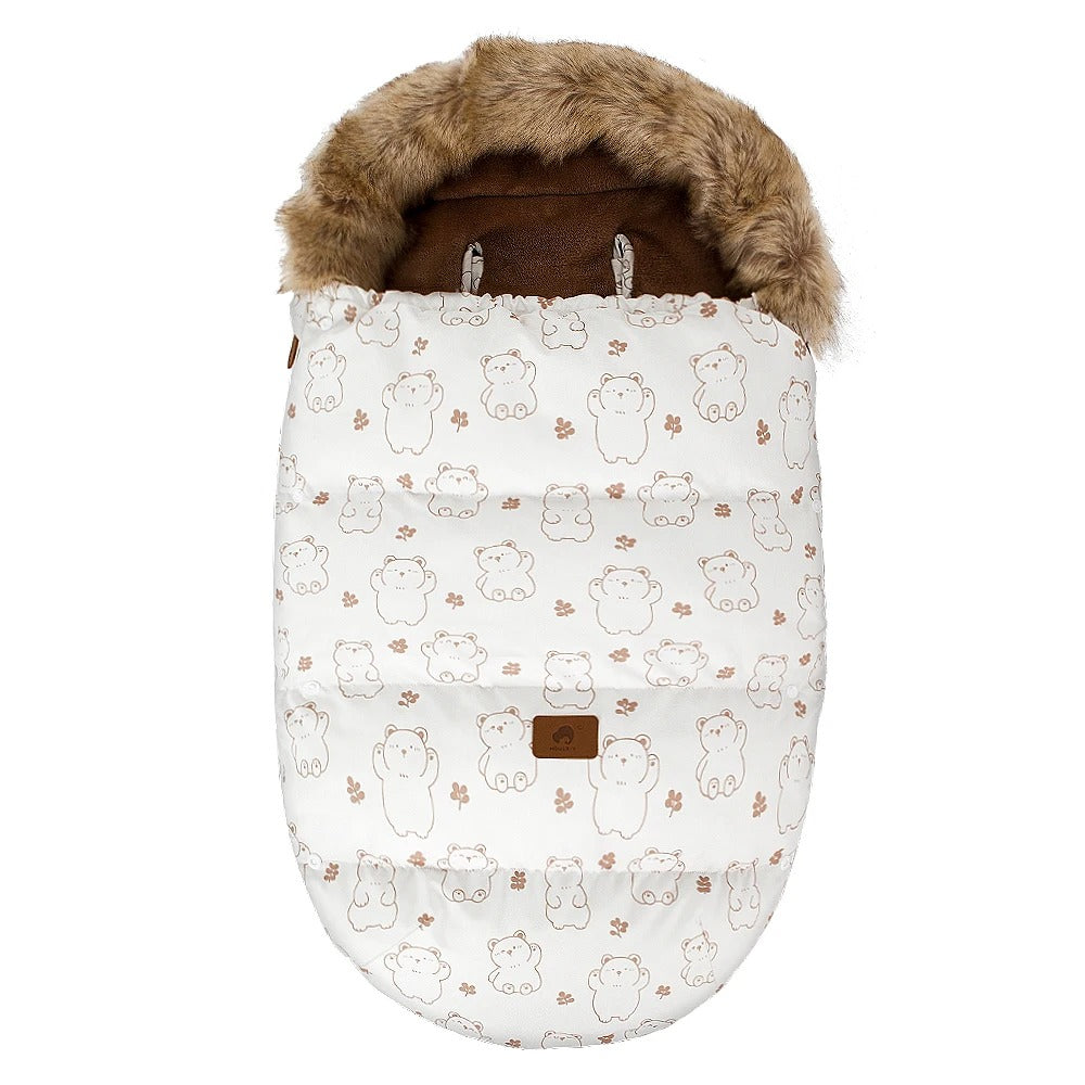 Chancelière Poussette Hiver Universelle Bébé Polaire Fourrure Coupe-Vent ours beige