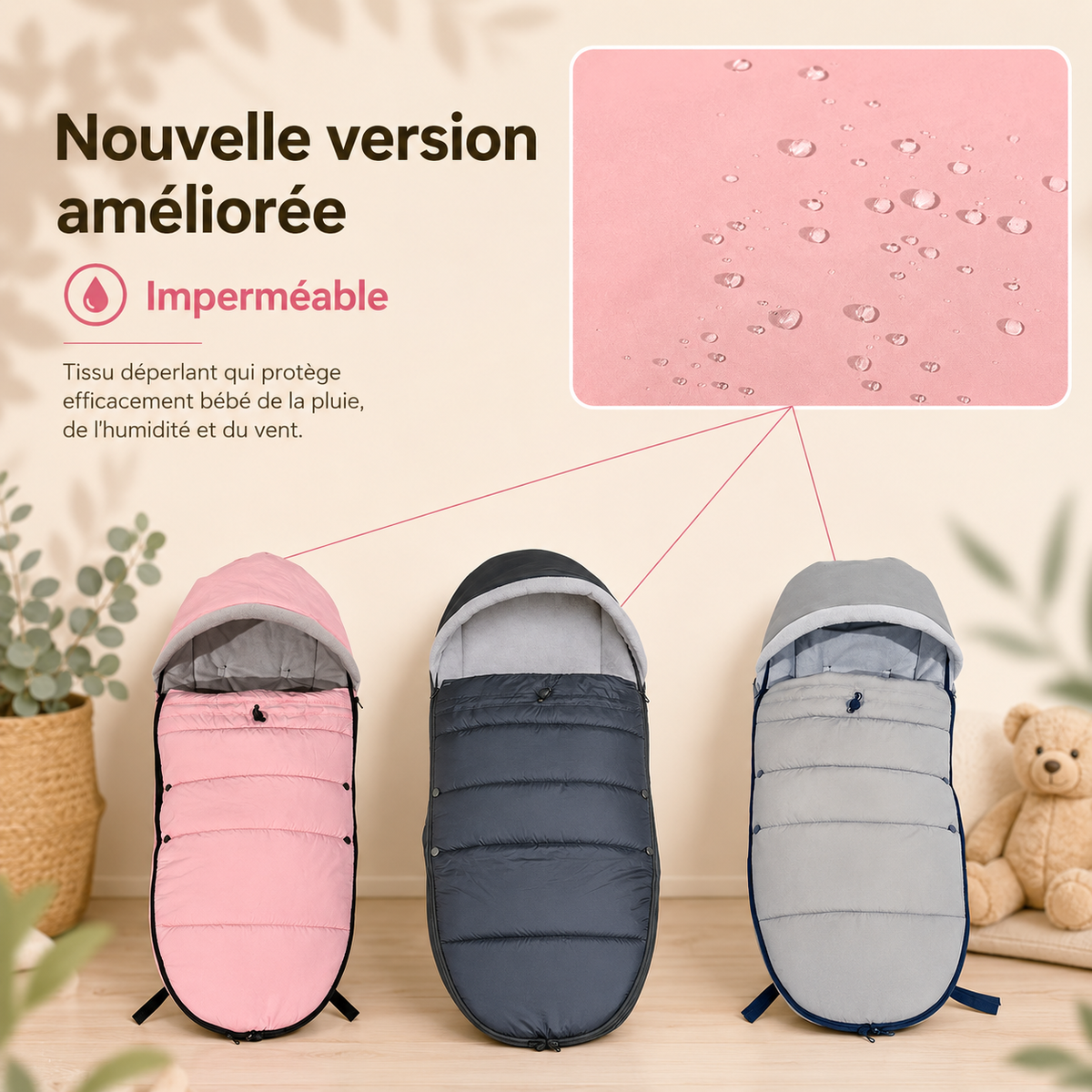 Chancelière Poussette Imperméable Hiver  Nidélia™ couleurs