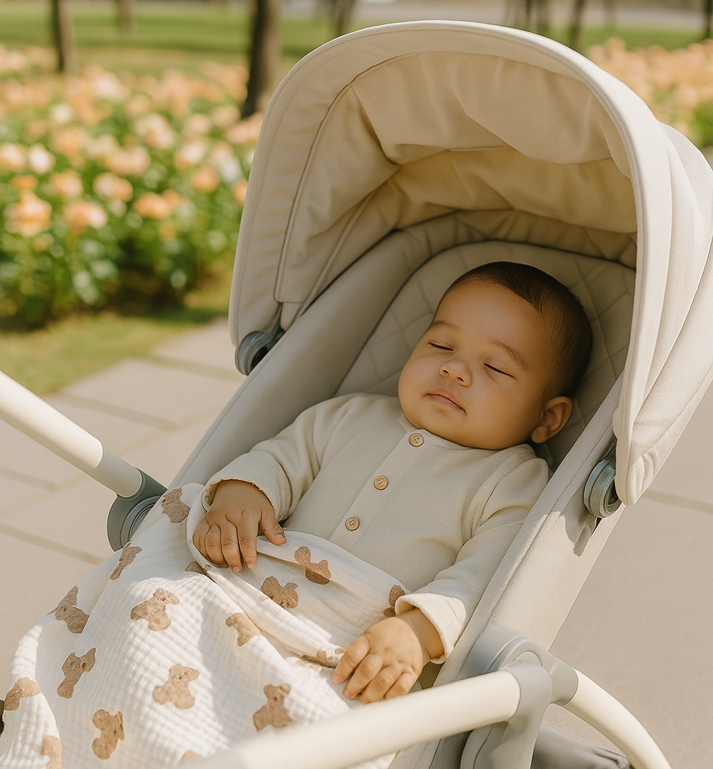 couverture bébé gaze de coton 90x130 cm ourson Minours au parc