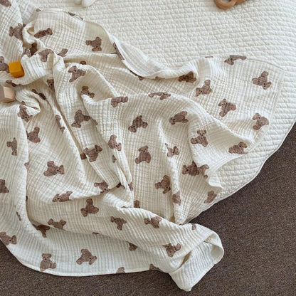 couverture bébé gaze de coton 90x130 cm ourson Minours sur le sol