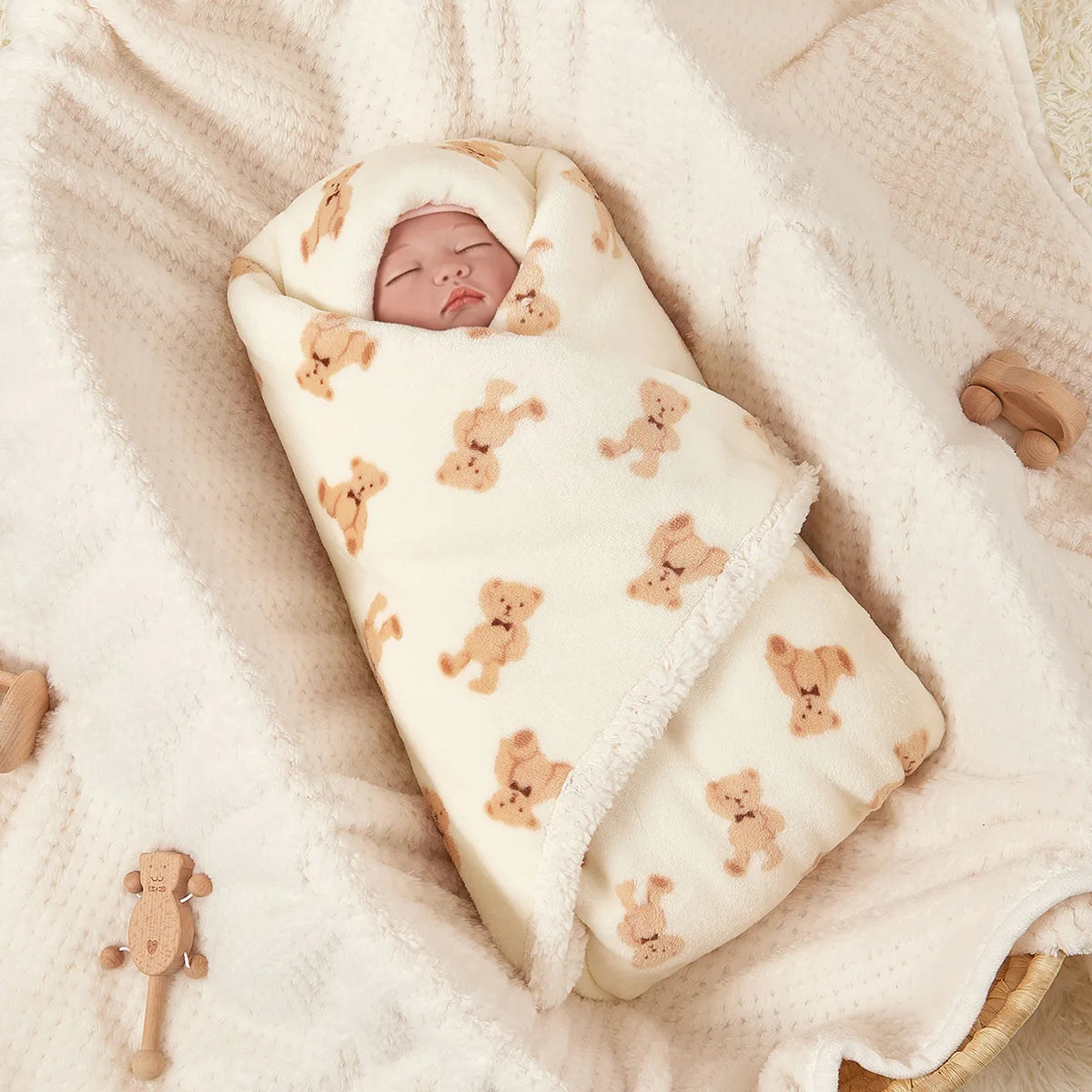 couverture bébé hiver polaire sherpa 75x100 cm Tendala ours beige