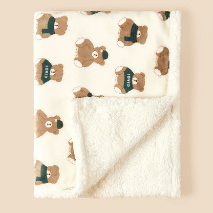 couverture bébé hiver polaire sherpa 75x100 cm Tendala ours en vert