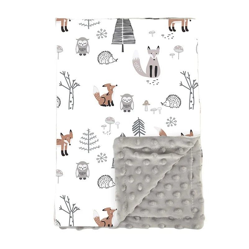 Couverture bébé minky Hibou renard gris 100x75cm – Tendre Boutchou