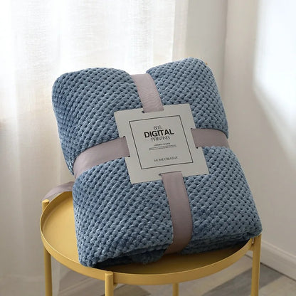 couverture bébé polaire gaufrée ultra douce doudéna bleu