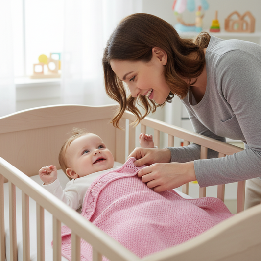 Couverture Bébé Tricot en Coton 100x80 cm Ajourée et Douce avec maman