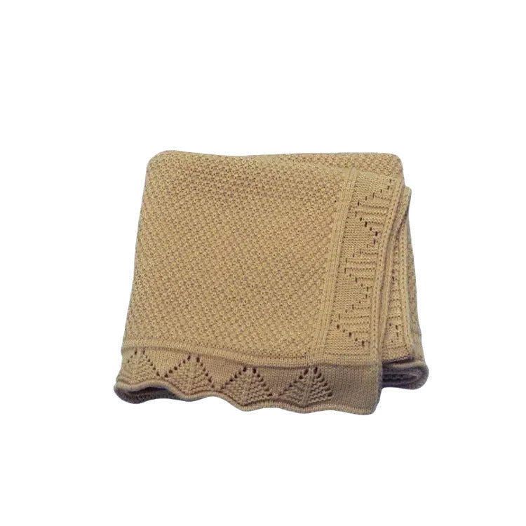 Couverture Bébé Tricot en Coton 100x80 cm Ajourée et Douce beige