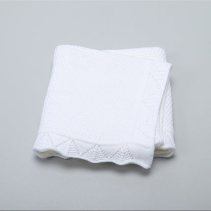Couverture Bébé Tricot en Coton 100x80 cm Ajourée et Douce blanc
