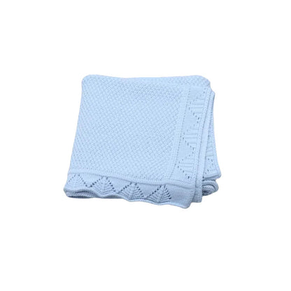 Couverture Bébé Tricot en Coton 100x80 cm Ajourée et Douce bleu