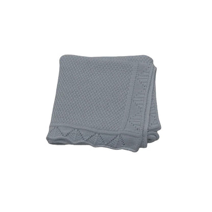 Couverture Bébé Tricot en Coton 100x80 cm Ajourée et Douce gris