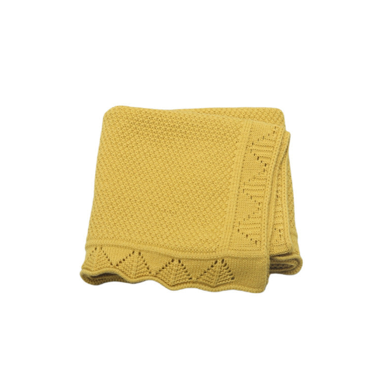 Couverture Bébé Tricot en Coton 100x80 cm Ajourée et Douce jaune