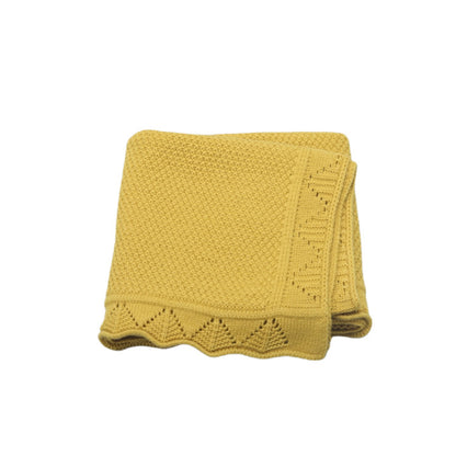 Couverture Bébé Tricot en Coton 100x80 cm Ajourée et Douce jaune