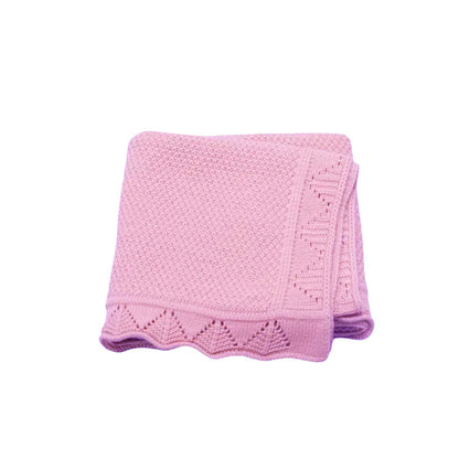 Couverture Bébé Tricot en Coton 100x80 cm Ajourée et Douce rose