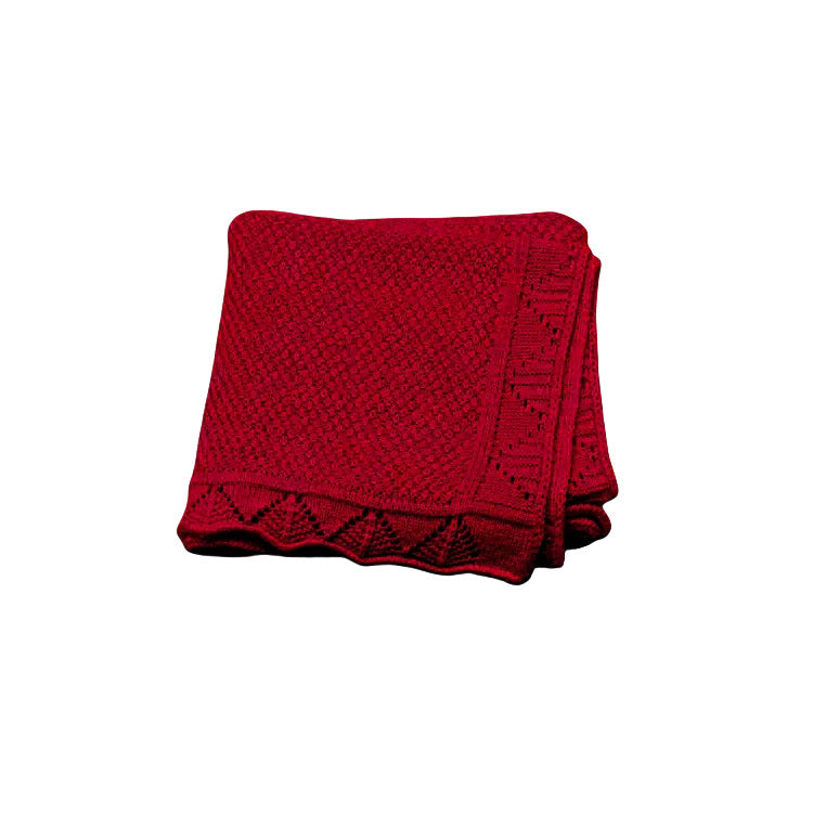Couverture Bébé Tricot en Coton 100x80 cm Ajourée et Douce rouge