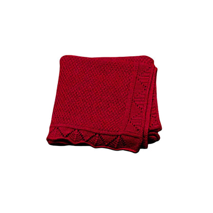 Couverture Bébé Tricot en Coton 100x80 cm Ajourée et Douce rouge