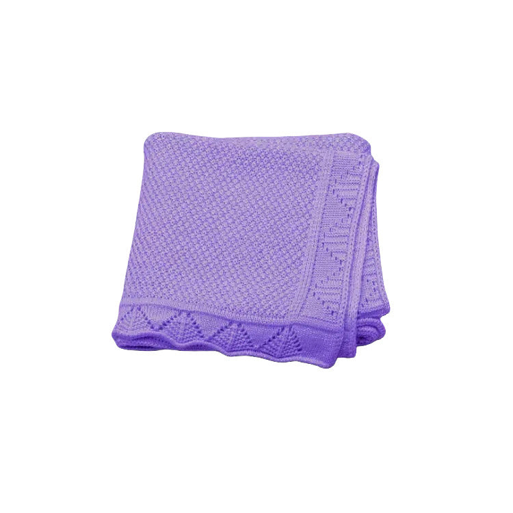 Couverture Bébé Tricot en Coton 100x80 cm Ajourée et Douce violet