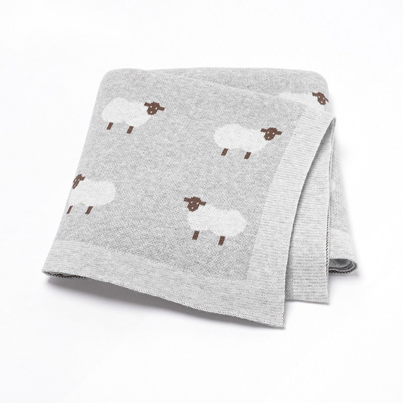 Couverture Bébé Tricot en Coton 100x80 cm Moutons gris