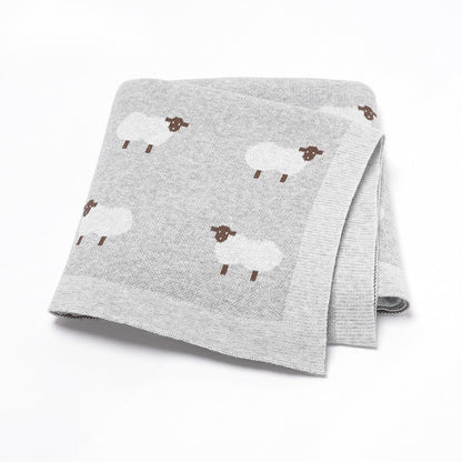 Couverture Bébé Tricot en Coton 100x80 cm Moutons gris