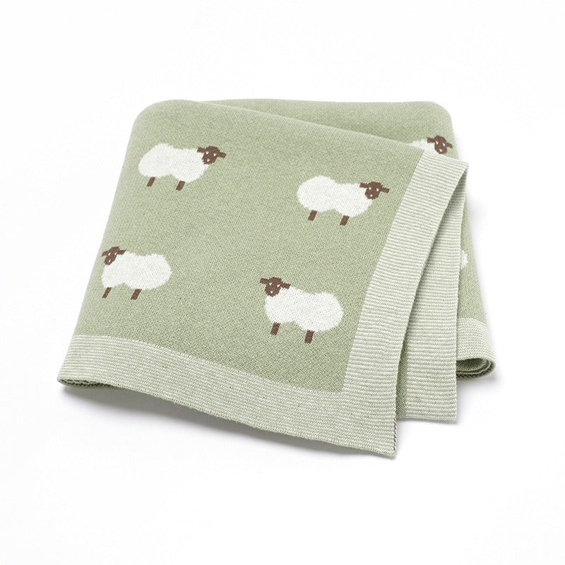 Couverture Bébé Tricot en Coton 100x80 cm Moutons vert