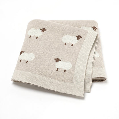 Couverture Bébé Tricot en Coton 100x80 cm Moutons beige