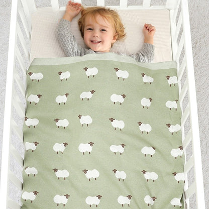 Couverture Bébé Tricot en Coton 100x80 cm Moutons face