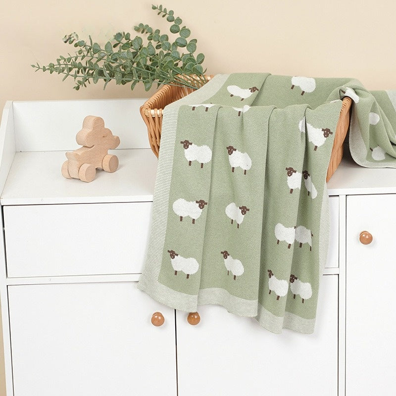 Couverture Bébé Tricot en Coton 100x80 cm Moutons présentation