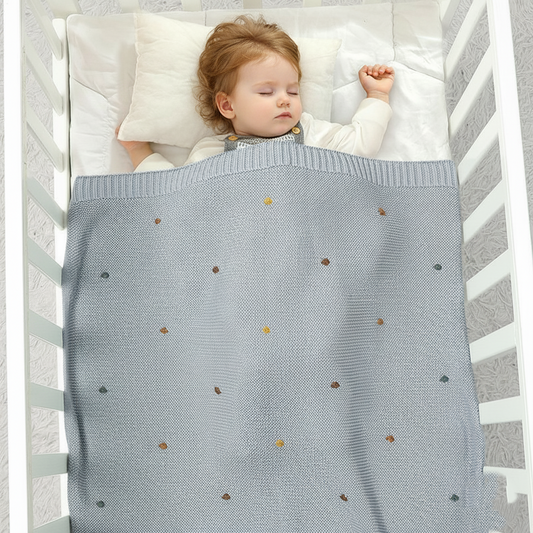 Couverture Bébé Tricot en Coton 70x90 cm Pompons Colorés face