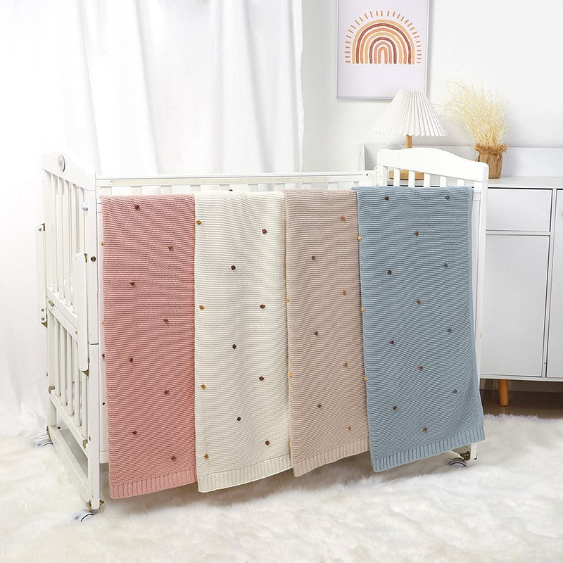 Couverture Bébé Tricot en Coton 70x90 cm Pompons Colorés plusieurs