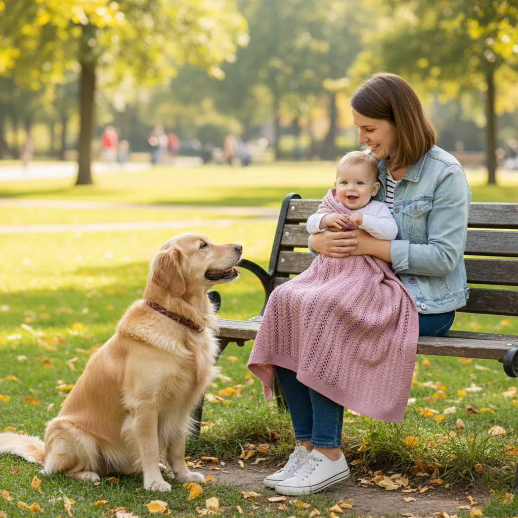 Couverture Bébé Tricot Torsadé Ajouré Respirante Coton 70x90 cm avec chien