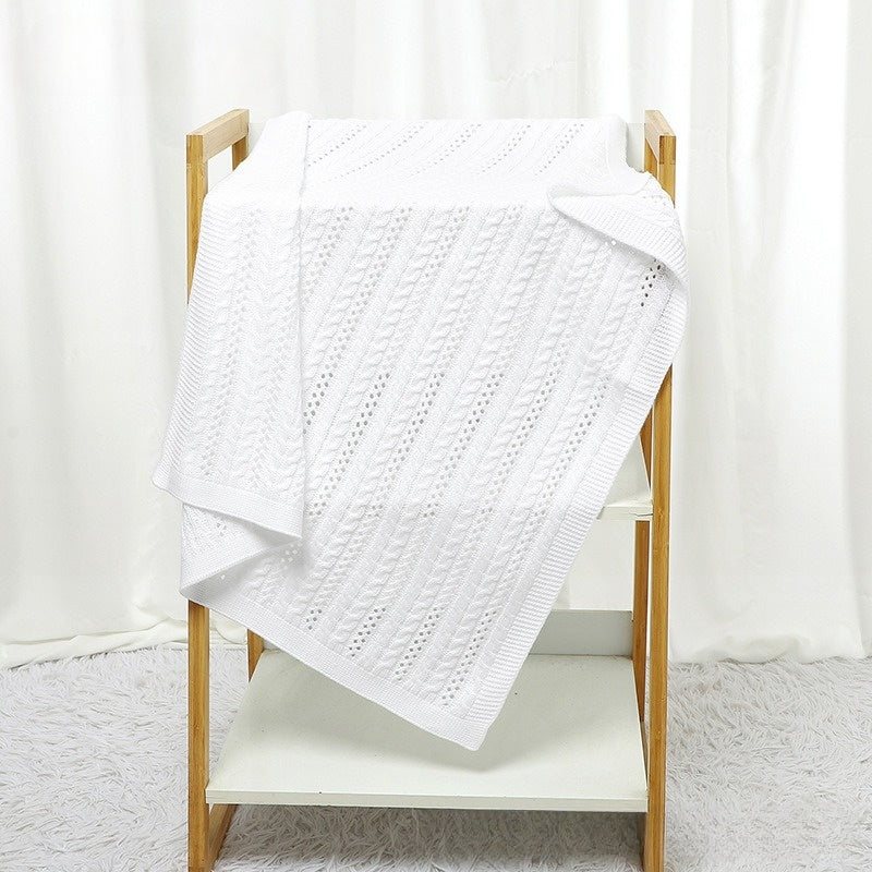 Couverture Bébé Tricot Torsadé Ajouré Respirante Coton 70x90 cm blanc