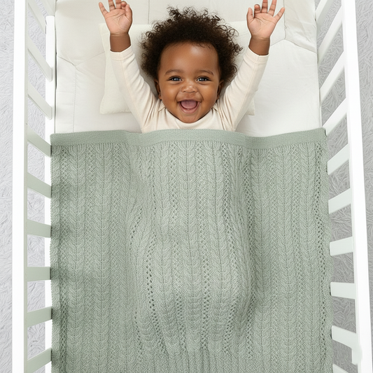 Couverture Bébé Tricot Torsadé Ajouré Respirante Coton 70x90 cm sieste