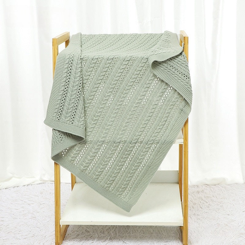 Couverture Bébé Tricot Torsadé Ajouré Respirante Coton 70x90 cm vert