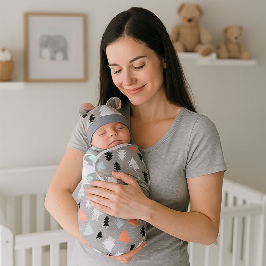 Couverture d’Emmaillotage Bébé 0-6 Mois avec Bonnet à Oreilles gris