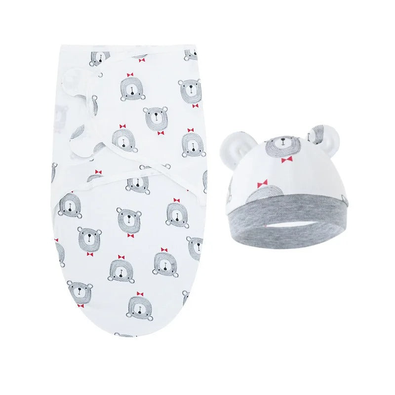 Couverture d’Emmaillotage Bébé 0-6 Mois avec Bonnet à Oreilles ours