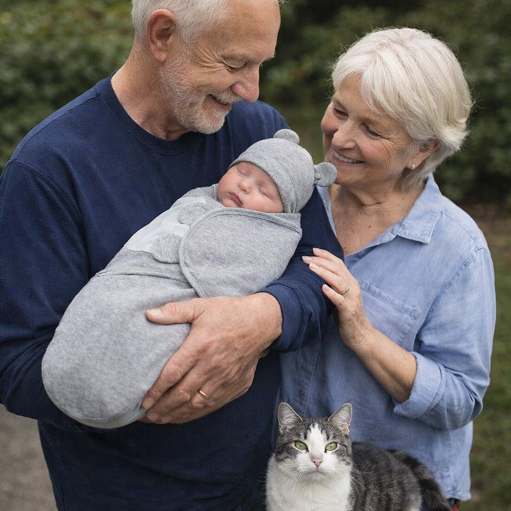 couverture d’Emmaillotage Bébé 0-6 Mois en Coton et Bonnet avec les grands parents