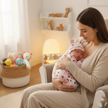couverture d’Emmaillotage Bébé 0-6 Mois en Coton et Bonnet avec maman