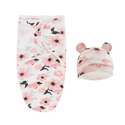 couverture d’Emmaillotage Bébé 0-6 Mois en Coton et Bonnet fleurs