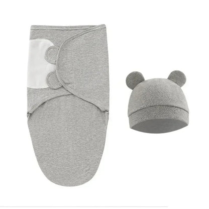 couverture d’Emmaillotage Bébé 0-6 Mois en Coton et Bonnet gris