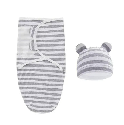 couverture d’Emmaillotage Bébé 0-6 Mois en Coton et Bonnet rayure