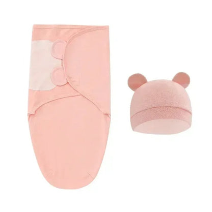 couverture d’Emmaillotage Bébé 0-6 Mois en Coton et Bonnet rose