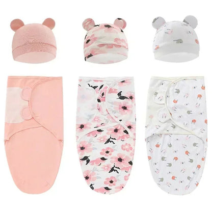 couverture d’Emmaillotage Bébé 0-6 Mois en Coton et Bonnet trois ensemble