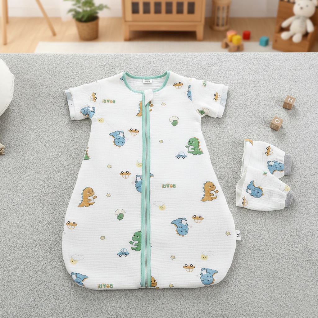 Gigoteuse Bébé 4 Saisons Coton Respirant avec Manches Amovibles 0–24 Mois dinosaure