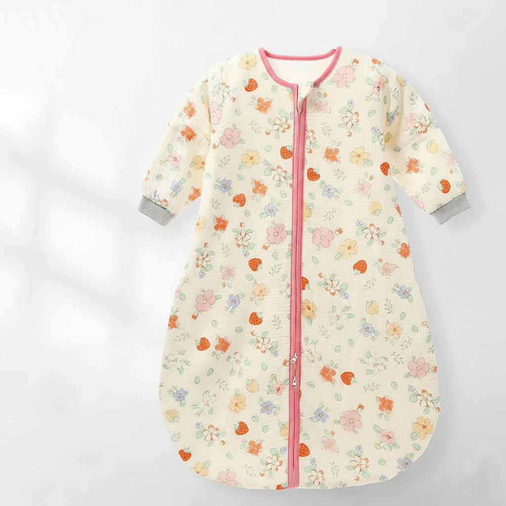 Gigoteuse Bébé 4 Saisons Coton Respirant avec Manches Amovibles 0–24 Mois fraise